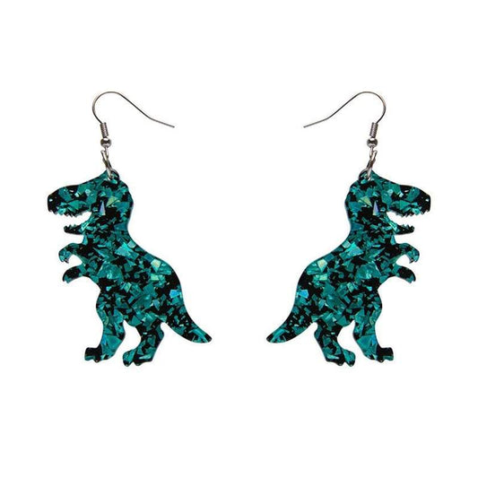 Erstwilder - Tyrannosaurus Chunky Glitter Resin Drop Earrings - Teal