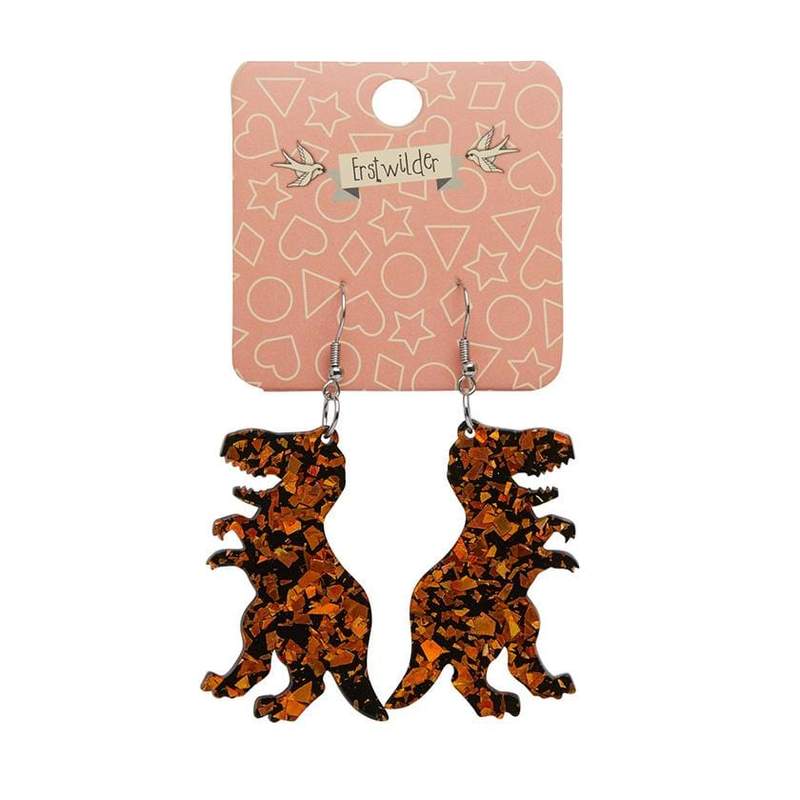 Erstwilder - Tyrannosaurus Chunky Glitter Resin Drop Earrings - ORANGE