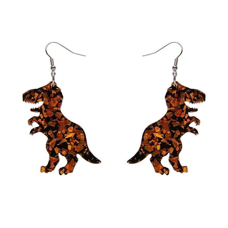 Erstwilder - Tyrannosaurus Chunky Glitter Resin Drop Earrings - ORANGE