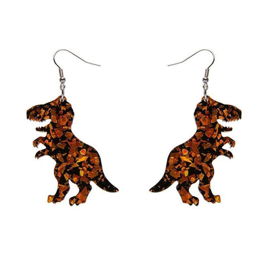 Erstwilder - Tyrannosaurus Chunky Glitter Resin Drop Earrings - ORANGE