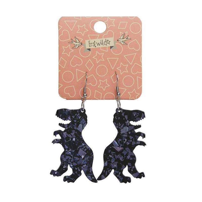 Erstwilder - Tyrannosaurus Chunky Glitter Resin Drop Earrings - Black