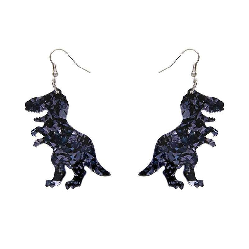 Erstwilder - Tyrannosaurus Chunky Glitter Resin Drop Earrings - Black