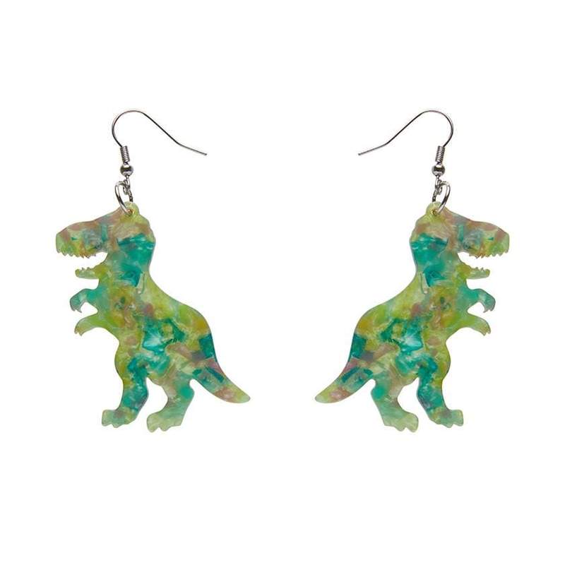 Erstwilder - Tyrannosaurus Dinosaur Mottled Resin Drop Earrings - GREEN