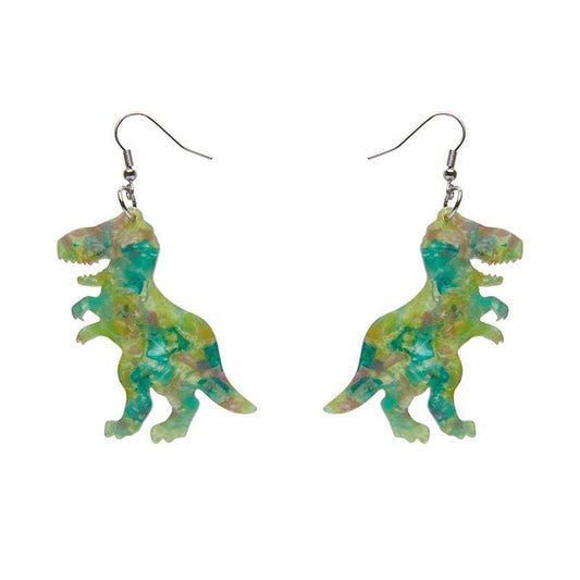 Erstwilder - Tyrannosaurus Dinosaur Mottled Resin Drop Earrings - GREEN