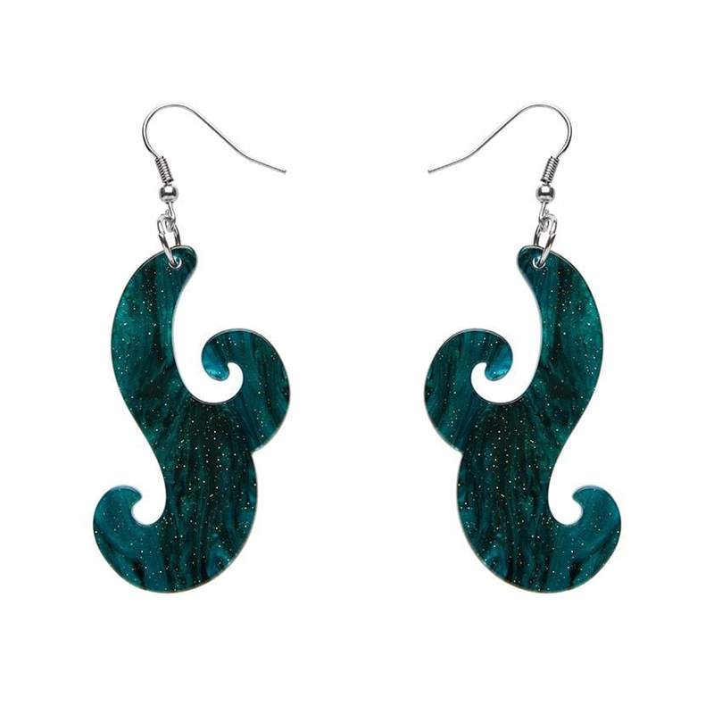 Erstwilder - Nouveau Ripple Glitter Resin Drop Earrings - Emerald