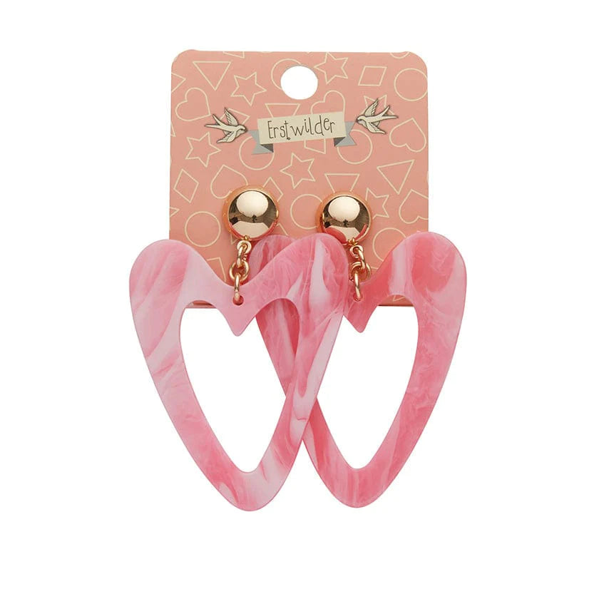 Erswilder -Statement Marble Resin Heart Drop Earrings - Pink