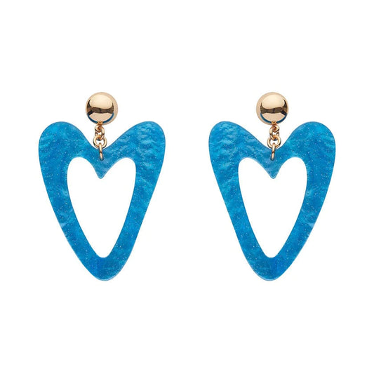 Erstwilder - Statement Glitter Ripple Heart Drop Earrings - Aqua