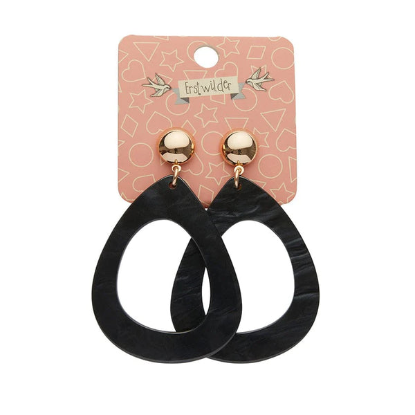 Erstwilder - Statement Ripple Resin Tear Drop Earrings - Black