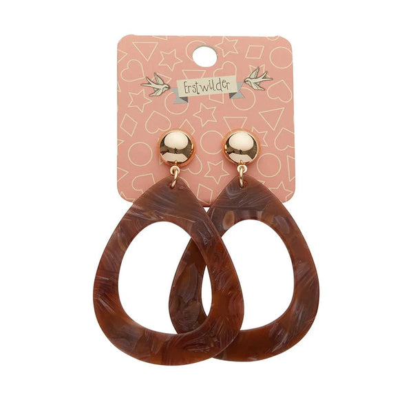 Erstwilder - Statement Marble Resin Tear Drop Earrings - Brown