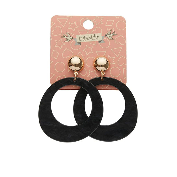 Erstwilder - Statement Ripple Resin Circle Drop Earrings - Black