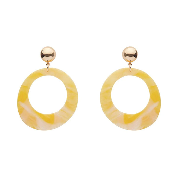 Erstwilder - Statement Marble Resin Circle Drop Earrings - Yellow
