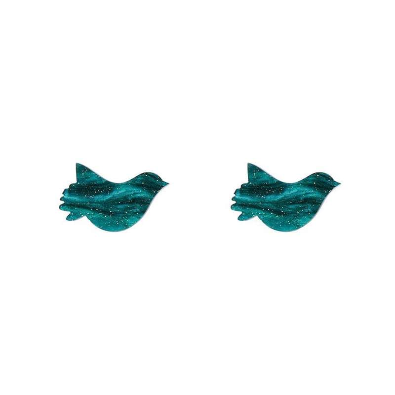 Erstwilder - Bird Ripple Glitter Resin Stud Earrings - Green