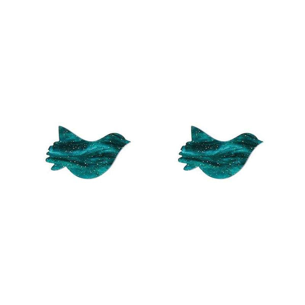 Erstwilder - Bird Ripple Glitter Resin Stud Earrings - Green