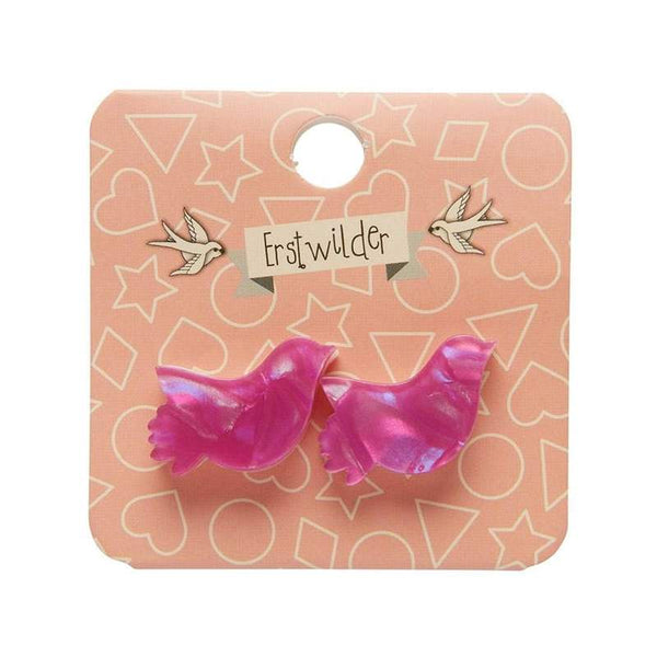 Erstwilder - Bird Textured Glitter Resin Stud Earrings - Fuchsia