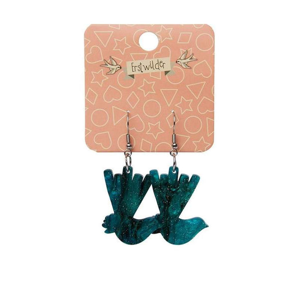 Erstwilder - Wagtail Ripple Glitter Resin Drop Earrings - Green