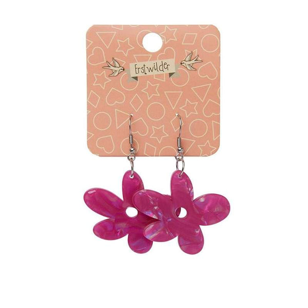 Erstwilder - Flower Textured Resin Drop Earrings - Fuschia