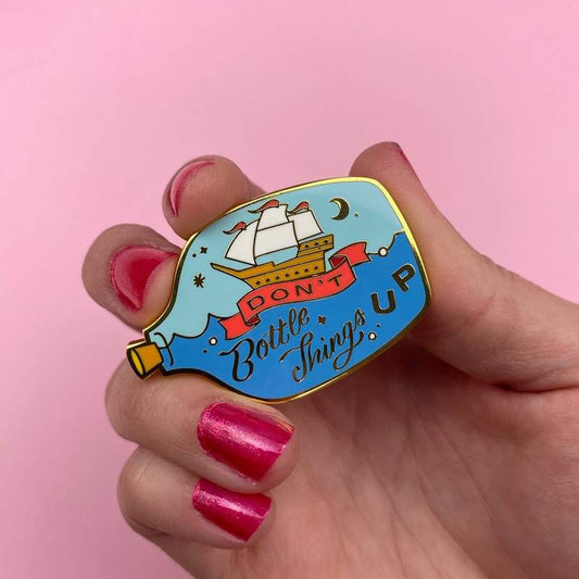 Erswilder - Don't Bottle Things Up Enamel Pin - Liz Harry