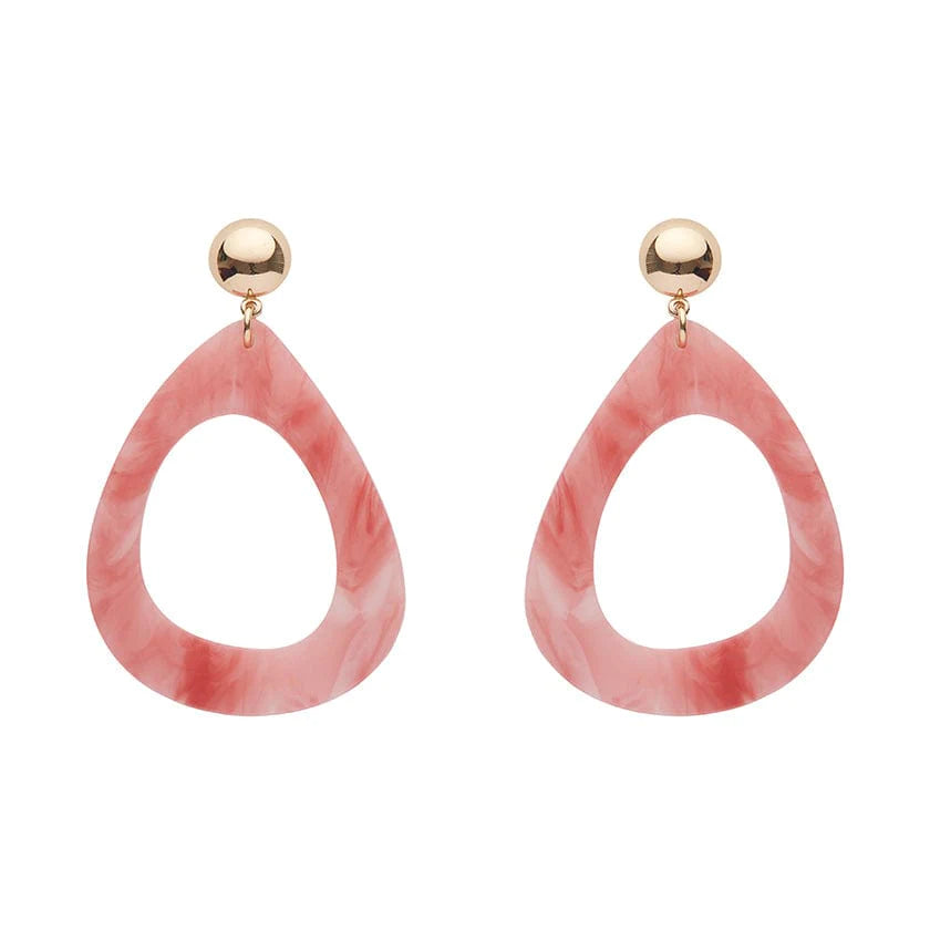 Erswilder - Statement Marble Resin Tear Drop Earrings - Coral