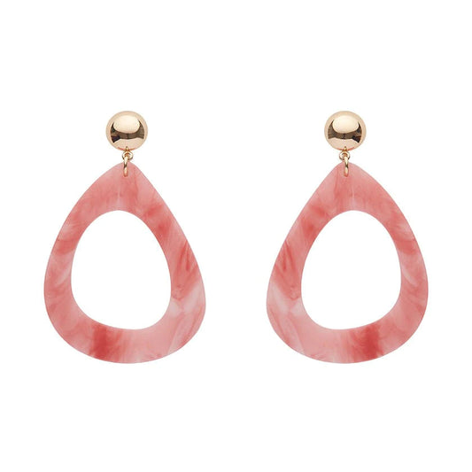 Erswilder - Statement Marble Resin Tear Drop Earrings - Coral