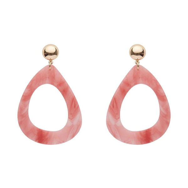 Erswilder - Statement Marble Resin Tear Drop Earrings - Coral