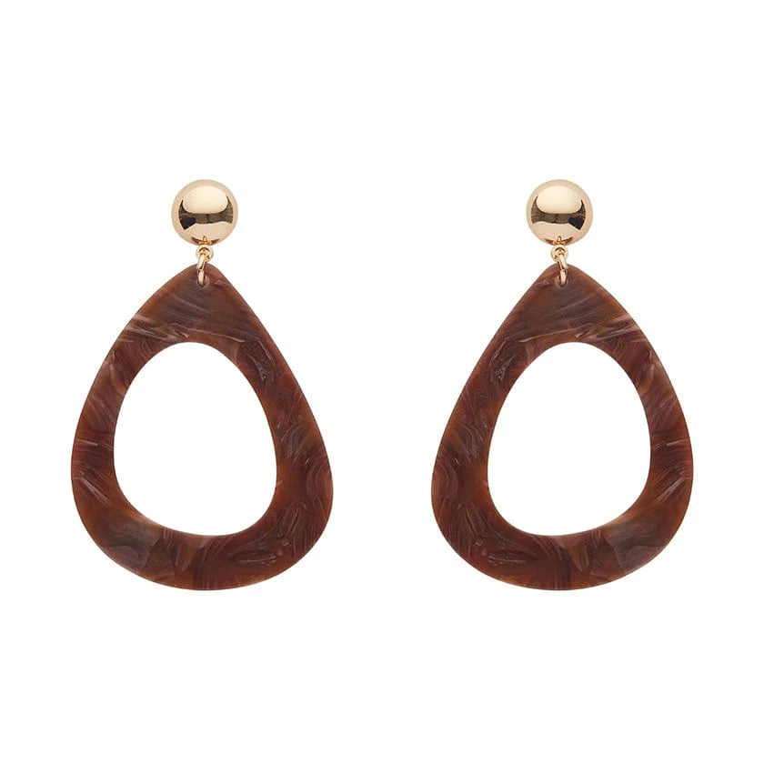 Erstwilder - Statement Marble Resin Tear Drop Earrings - Brown