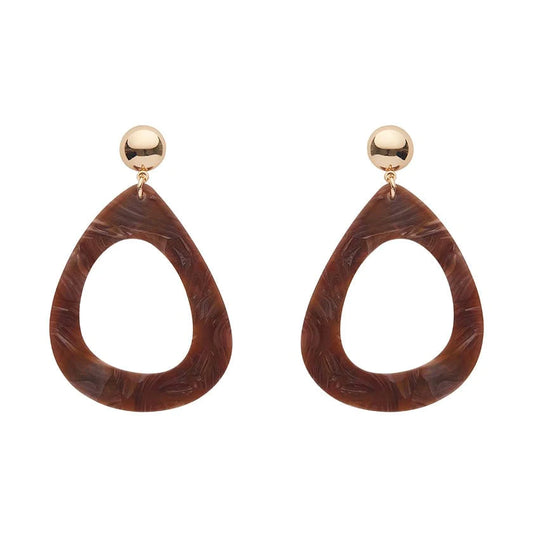 Erstwilder - Statement Marble Resin Tear Drop Earrings - Brown