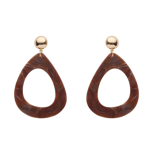 Erstwilder - Statement Marble Resin Tear Drop Earrings - Brown